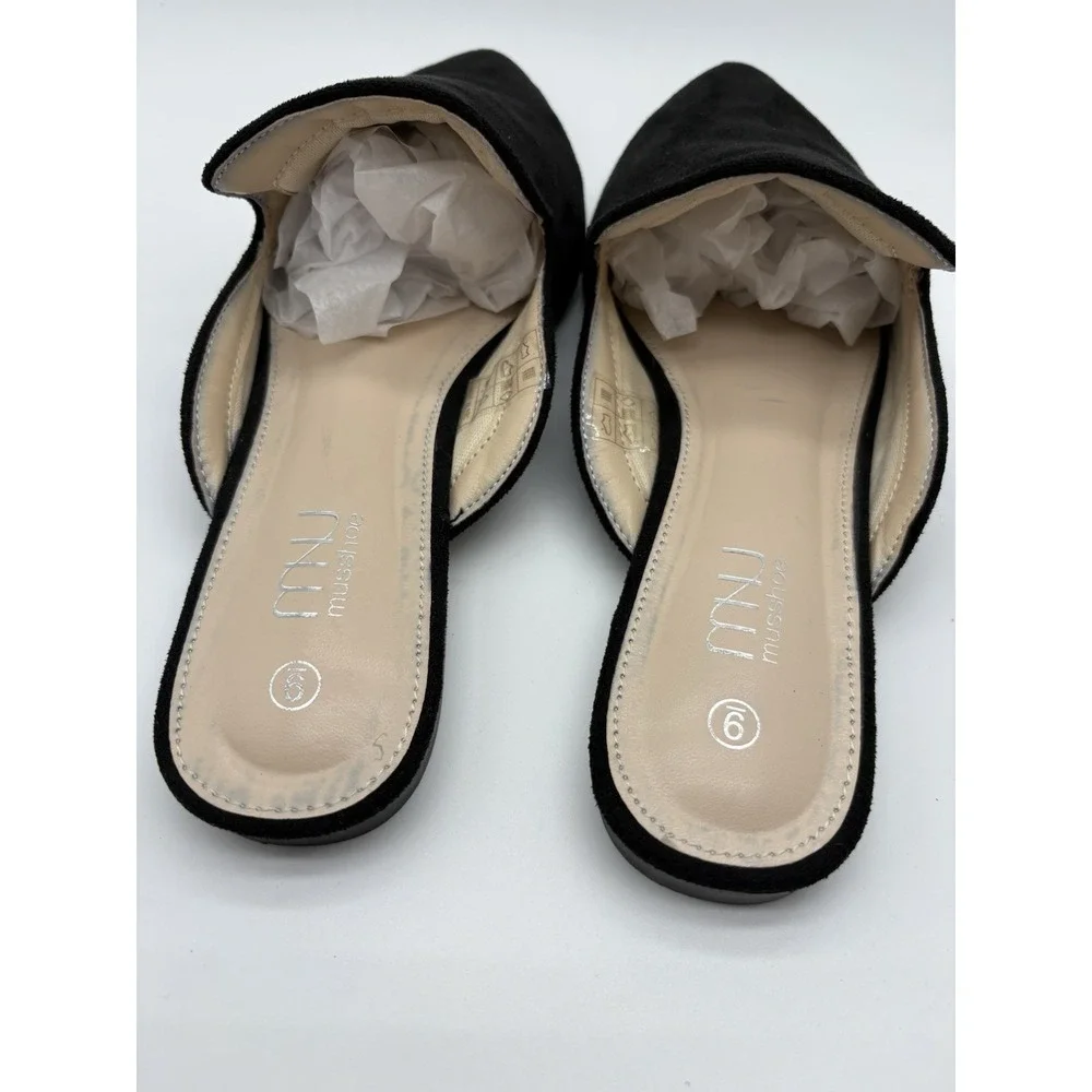 Musshoe Black Casual Pointed Toe Suede Mule Flats, Ella Quinn, Size‎ 9